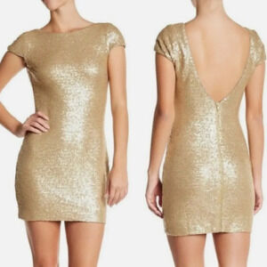 Dress The Population Cap Sleeve Gold Sequined Mini Dress Size Small